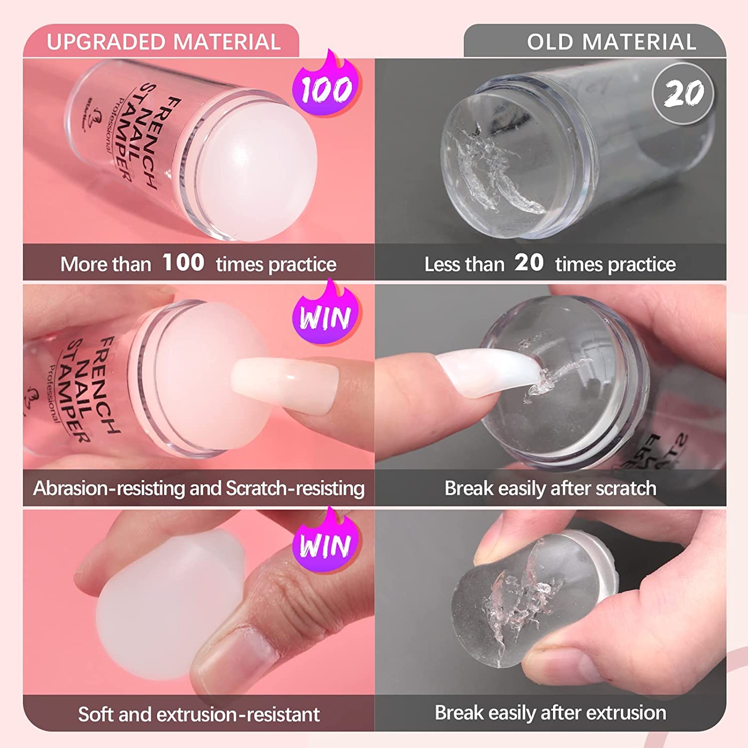 French Nail Stamper - BTArtbox French Tip Nail Tools with Nail Scraper and Replaceable Stamper Head, 100-Time Using Silicone Nail Stamper Kit for Gel Nail Polish DIY Nail Art Tools - Image 2